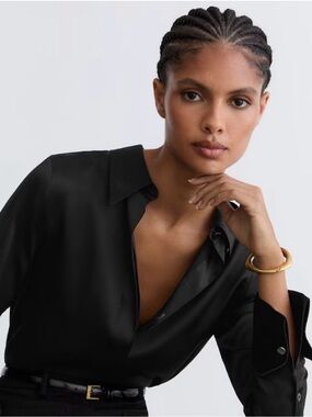 Reiss Black 100% silk Button-Front Blouse